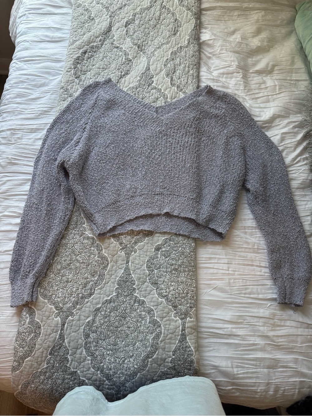 Altar'd State Light Lavender V-Neck Cropped Sweater